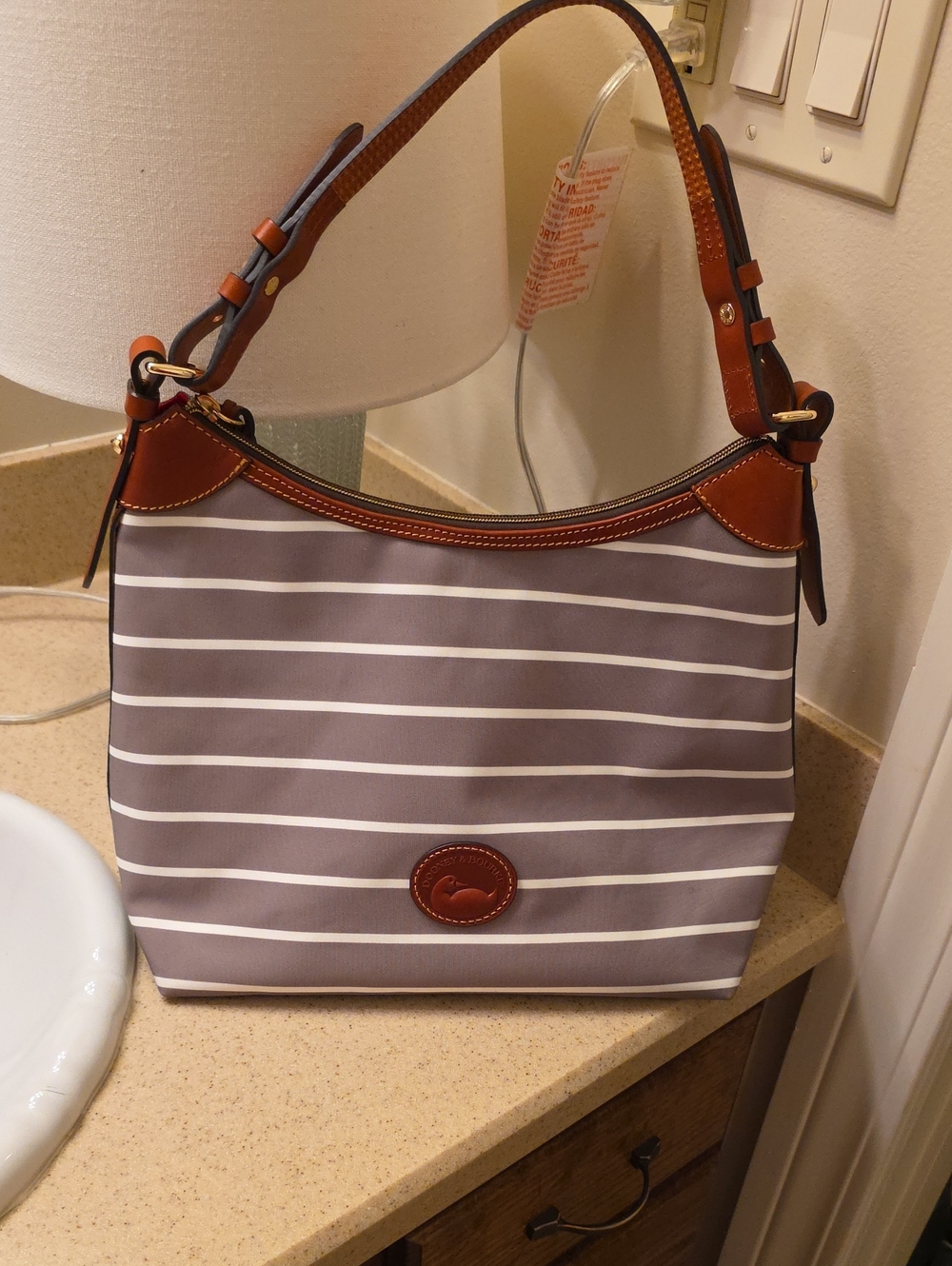 Dooney & Bourke Gray and Brown Striped Shoulder Bag